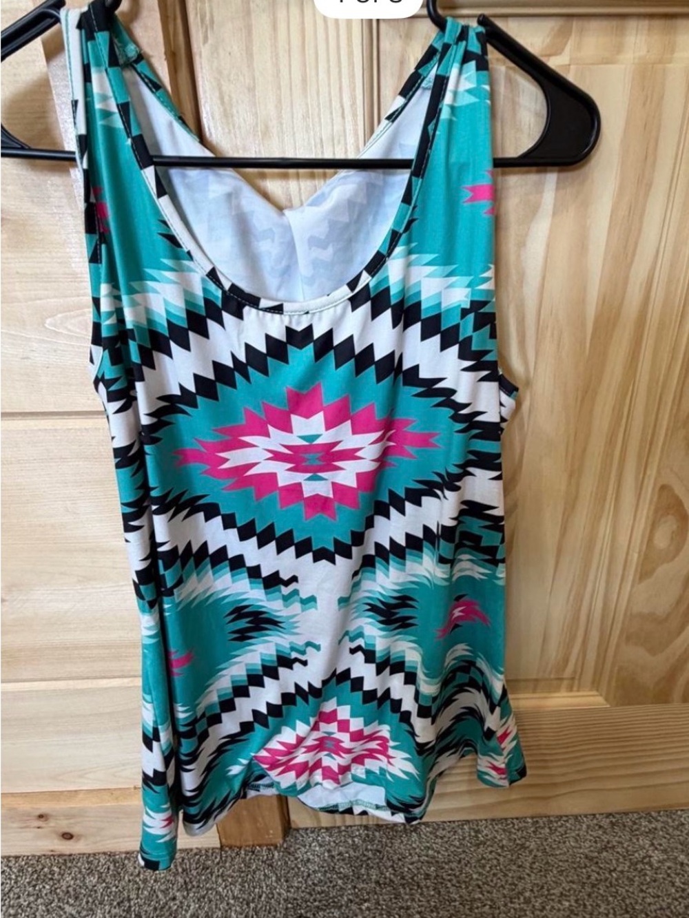 Sleeveless Aztec Print Tank Top in Teal, Pink & White